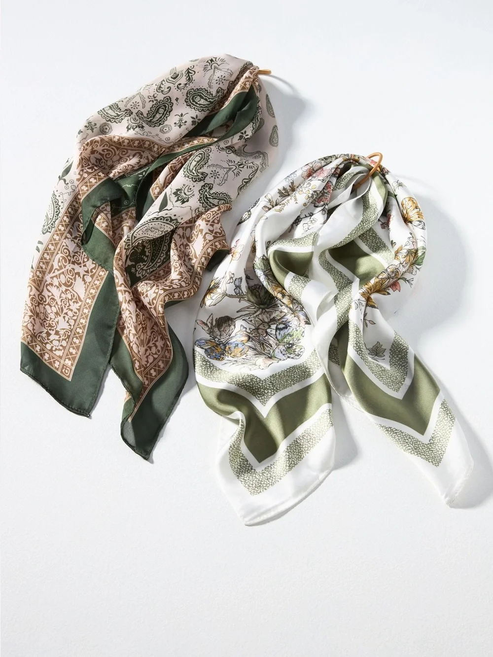 🦋Anthropologie Silky Scarves Bag Head Hair Scarf Set of 2 Butterfly Paisley